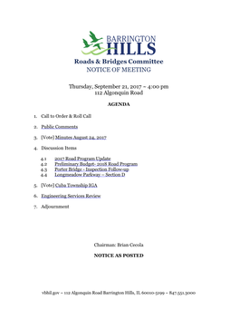 Roads & Bridges Committee NOTICE of MEETING