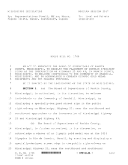 MISSISSIPPI LEGISLATURE REGULAR SESSION 2017 By