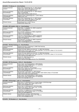 Anschriftenverzeichnis Stand: 15.03.2018