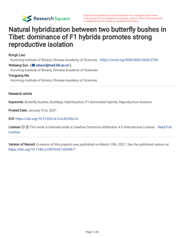 Natural Hybridization Between Two Butter Y Bushes in Tibet: Dominance