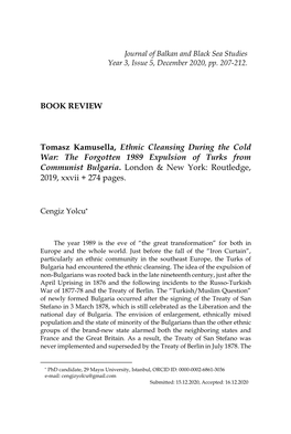 BOOK REVIEW Tomasz Kamusella, Ethnic Cleansing During the Cold