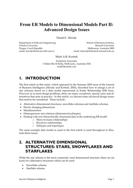 From ER Models to Dimensional Models Part II: Advanced Design Issues