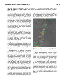 Recent Scientific Results from Opportunity's Traverse Toward