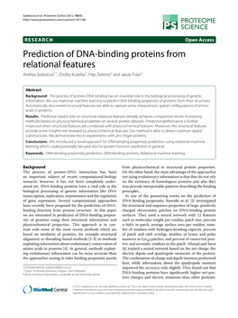 Prediction of DNA-Binding Proteins from Relational Features Andrea Szaboov´ A´1*, Ondˇrej Kuzelkaˇ 1, Filip Zeleznˇ Y´1 and Jakub Tolar2