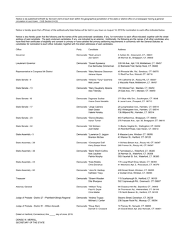 Notice to Be Published Forthwith by the Town Clerk of Each Town Within the Geographical Jurisdiction of the State Or District O