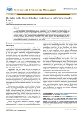 The Whip in the House: Rituals of Social Control in Parliament and in Society Biko Agozino* Virginia Polytechnic Institute and State University, Blacksburg, VA, USA