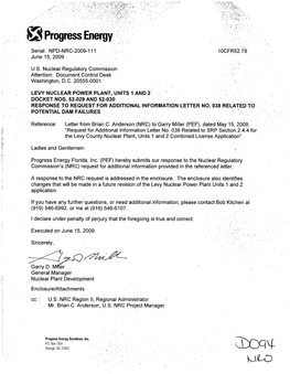 Response to Request for Additional Information Letter No. 038 Related to Potential Dam Failures