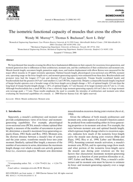 The Isometric Functional Capacity of Muscles That Cross the Elbow Wendy M