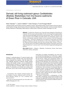 Derived, Still Living Cockroach Genus Cariblattoides (Blattida: Blattellidae) from the Eocene Sediments of Green River in Colorado, USA