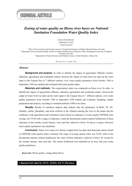 Zoning of Water Quality on Haraz River Bases on National Sanitation Foundation Water Quality Index