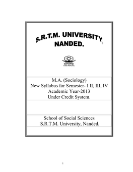 M.A. (Sociology) New Syllabus for Semester- I II, III, IV Academic Year-2013 Under Credit System