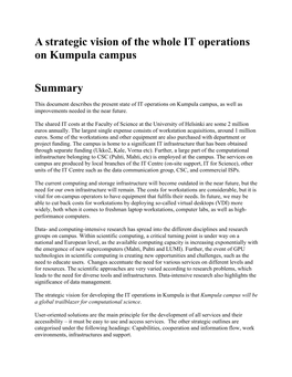 A Strategic Vision of the Whole IT Operations on Kumpula Campus