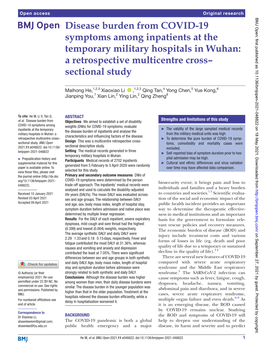 Disease Burden from COVID-19 Symptoms Among Inpatients at the Temporary Military Hospitals in Wuhan: a Retrospective Multicentre Cross– Sectional Study