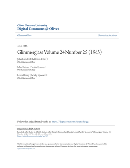Glimmerglass Volume 24 Number 25 (1965) John Lunsford (Editor-In-Chief) Olivet Nazarene College