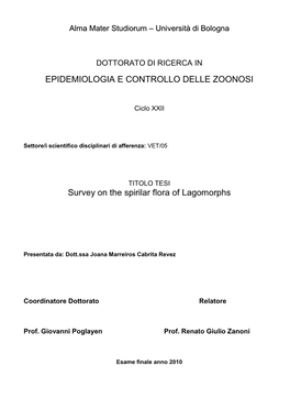 EPIDEMIOLOGIA E CONTROLLO DELLE ZOONOSI Survey on The
