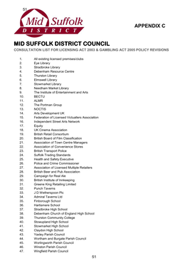 Mid Suffolk District Council Consultation List for Licensing Act 2003 & Gambling Act 2005 Policy Revisions