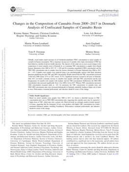 Changes in the Composition of Cannabis from 2000–2017 in Denmark: Analysis of Confiscated Samples of Cannabis Resin