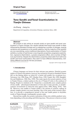 Tone Sandhi and Tonal Coarticulation in Tianjin Chinese