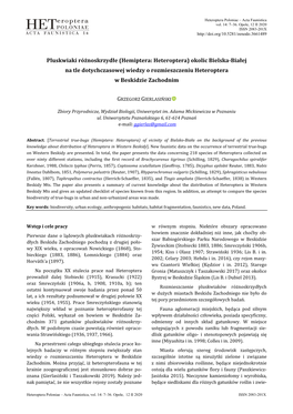 Pluskiwaki Różnoskrzydłe Okolic Bielska-Białej Na Tle Dotychczasowej Wiedzy O Rozmieszczeniu Heteroptera W Beskidzie Zachodn