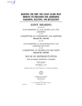 Righting the Ship: the Coast Guard Must Improve Its Processes for Addressing Harassing, Bullying, and Retaliation