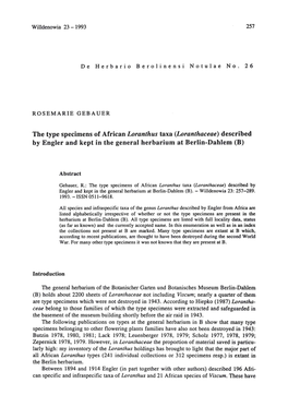 Loranthaceae) Described by Engler and Kept in the General Herbarium at Berlin-Dahlem (B)