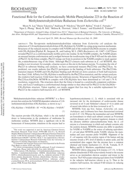 Functional Role for the Conformationally Mobile Phenylalanine 223 in the Reaction of Methylenetetrahydrofolate Reductase from Escherichia Coli†,‡