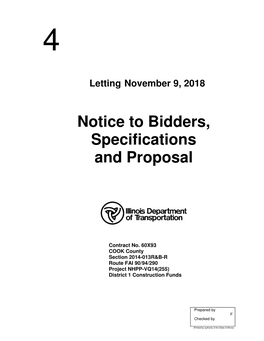 Notice to Bidders, Specifications and Proposal