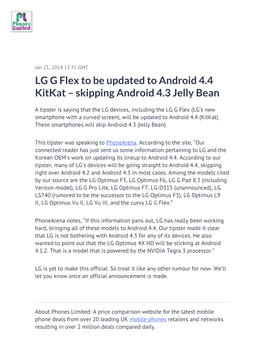 LG G Flex to Be Updated to Android 4.4 Kitkat – Skipping Android 4.3 Jelly Bean