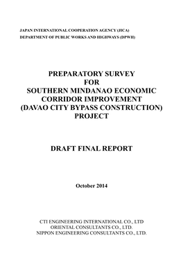 Preparatory Survey for Southern Mindanao Economic Corridor Improvement (Davao City Bypass Construction) Project