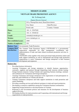 MISSION LEADER VIETNAM TRADE PROMOTION AGENCY Mr