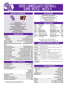 2020 Lumberjack Football GAME NOTES - WEEK 4