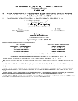 Kellogg Company (Exact Name of Registrant As Specified in Its Charter)