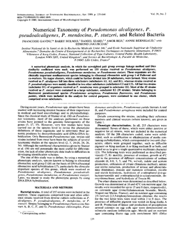 Numerical Taxonomy of Pseudomonas Alcaligenes, P