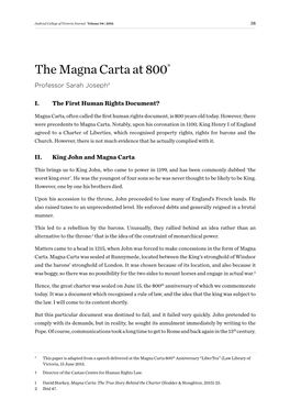 The Magna Carta at 800* Professor Sarah Joseph†