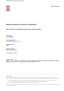 Metabolite Production by Species of Stemphylium