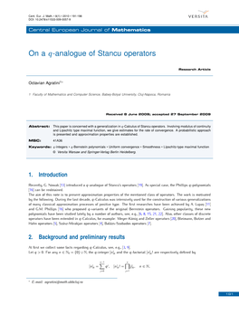 On a -Analogue of Stancu Operators