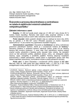 Švýcarsko a Procesy Decentralizace a Centralizace Ve Vztahu K Zajišťování