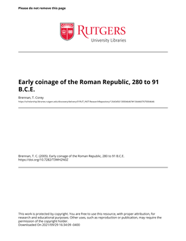 Early Coinage of the Roman Republic, 280 to 91 B.C.E