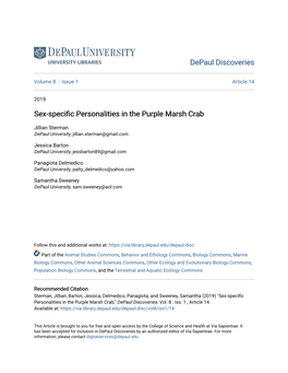 Sex-Specific Personalities in the Purple Marsh Crab,