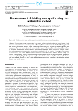 The Assessment of Drinking Water Quality Using Zero Unitarization Method