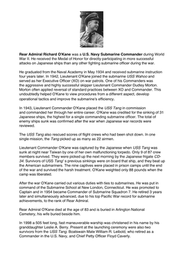 Rear Admiral Richard O'kane Was a U.S. Navy Submarine Commander During World War II. He Received the Medal of Honor for Directl