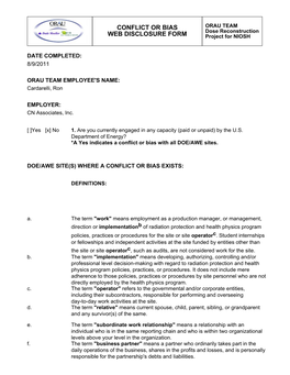 Conflict Or Bias Web Disclosure Form