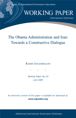 The Obama Administration and Iran: Towards a Constructive Dialogue