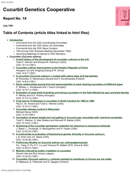 CGC 14 (1991) Cucurbit Genetics Cooperative