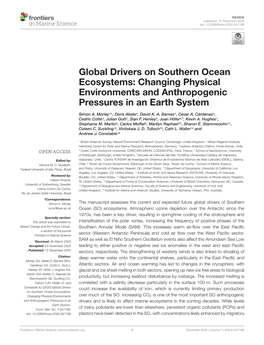 Global Drivers on Southern Ocean Ecosystems: Changing Physical Environments and Anthropogenic Pressures in an Earth System