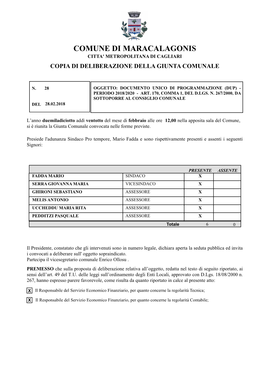 Comune Di Maracalagonis Citta' Metropolitana Di Cagliari Copia Di Deliberazione Della Giunta Comunale