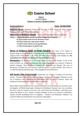 Lecturesheet-1 Date: 22/06/2020 Name of Religious Book of Hindu Religion