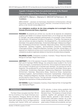 Aquatic Coleoptera from Two Protected Areas of the Humid Chaco Eco-Region (Chaco Province, Argentina) Libonatti, María L., Mariano C
