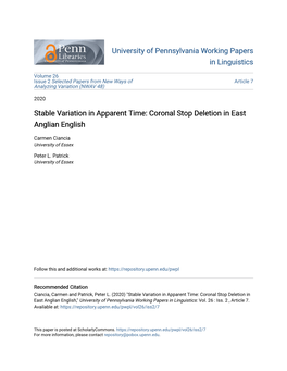 Stable Variation in Apparent Time: Coronal Stop Deletion in East Anglian English