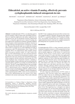 Eldecalcitol, an Active Vitamin D Analog, Effectively Prevents Cyclophosphamide‑Induced Osteoporosis in Rats